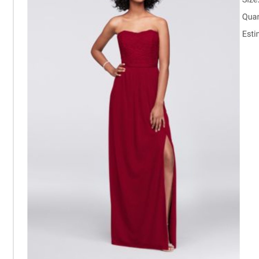 Davids Bridal Lace and Mesh Long Strapless Bridesmaid Dress - Apple